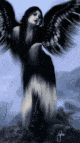 a painting of a woman with wings has the letter f on the bottom