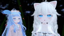 a girl with white hair and blue eyes is standing next to a girl with blue hair