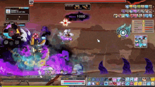 a screen shot of a video game with a purple background