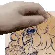 a person is holding a slipper over a drawing of a person 's face .