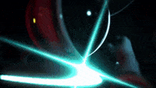 a blue light is coming out of a sphere in the dark