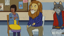 a cartoon shows a man with a lion head