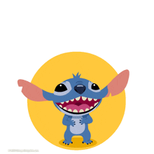 a cartoon drawing of stitch with a skull above his head