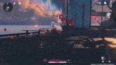 a screenshot of a video game shows a character kicking a red light