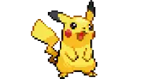a pixel art of a pikachu standing on a white background .