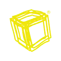 a drawing of a yellow cube with the letter r on it