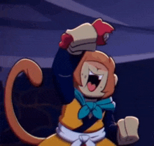 a cartoon monkey with a bow tie and gloves is dancing .