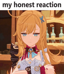 a picture of a girl with the words " my honest reaction " on top