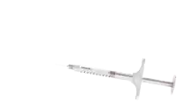 a syringe with three red lips coming out of it and a drop of blood