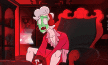 a cartoon of a man wearing headphones and a green mask