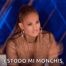 a woman with a ponytail says " estodo mi monchis "