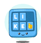 a cartoon calculator with the letters l i ke and e