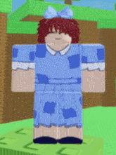 a cartoon character wearing a blue dress and a blue bow