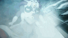 a person with a mask on their face is being attacked by a monster