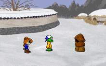 a video game scene with a frog and a bear