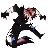 a drawing of a person with a purple tail