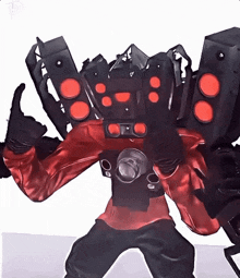 a robot giving a thumbs up with red circles on it 's arms