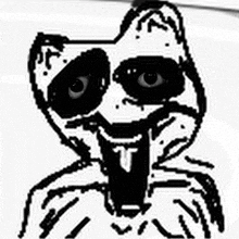 a black and white drawing of a cat with its mouth open .