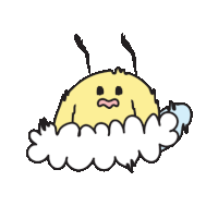 a cartoon drawing of a bee sitting on a cloud with its mouth open