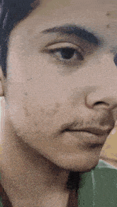 a close up of a man 's face with a beard
