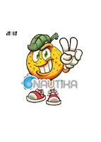 a cartoon illustration of an orange with a peace sign and the word yellowt below it