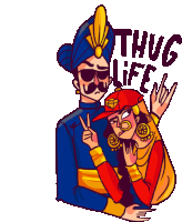 Jahangir And Noor Pose With Peace Signs With Caption 'Thug Life' In English Sticker - Royal Affair Thug Life Peace Sign Stickers