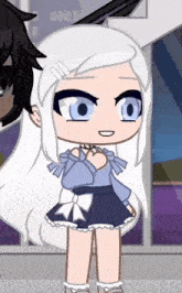 a cartoon character with white hair and blue eyes