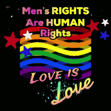 a sign that says men 's rights are human rights and love is love
