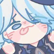 a cartoon drawing of a girl with blue hair