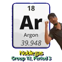 a man flexes his muscles in front of a periodic table of argon
