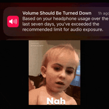 a notification that says volume should be turned down on a phone