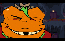 a pixel art drawing of a cartoon character with a huge smile on his face