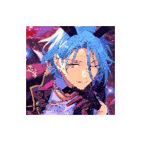 a boy with blue hair and bunny ears is wearing a bunny costume .