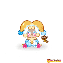 a cartoon drawing of a girl with a monkey behind her and the word misadan on the bottom