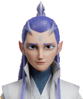 a cartoon character with long blue hair and a blue eye