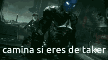 a video game scene with the words camina si eres de taker written on the bottom