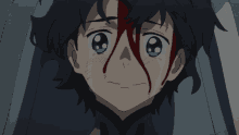 a cartoon character with blood on his face is crying