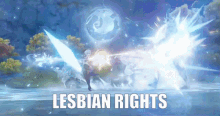 a video game scene with the words lesbian rights written on it