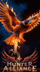a poster for the hunter alliance shows a hawk on fire