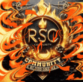 a logo for rsc community with flames surrounding it