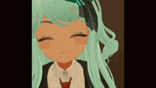 a close up of a girl with green hair smiling