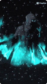 a picture of a ghost with glowing eyes and a caption that says capcut