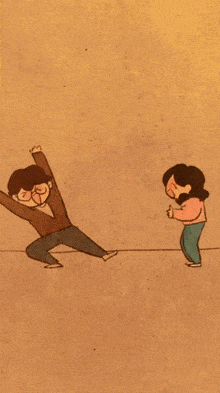 a cartoon drawing of a man and a woman dancing