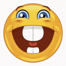a cartoon smiley face with a big smile and missing teeth on a white background .