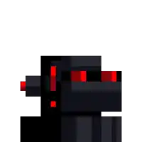 a pixel art of a black object with red dots on it .