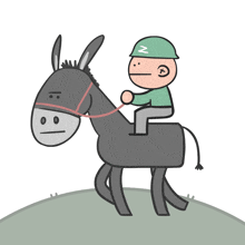 a cartoon of a man riding on the back of a donkey