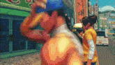 a pixelated image of a man in a yellow shirt