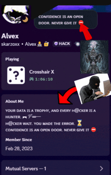 a screenshot of a person 's profile that says confidence is an open door