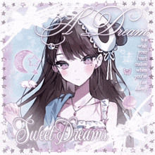 a picture of a girl with the words sweet dreams written on it