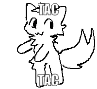 a black and white drawing of a cat with the word tac on it